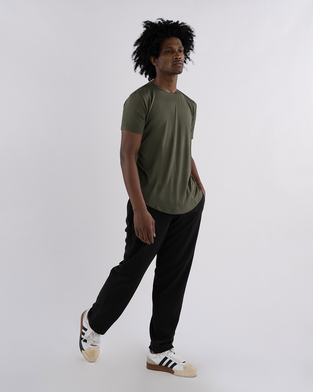 Olive Green Muscle Fit Tech T-Shirt with Curved Hem